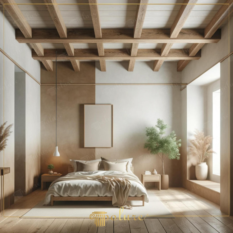 Rustik Tavan Kirişleri ile Modern Minimalist Yatak Odası Tasarımı