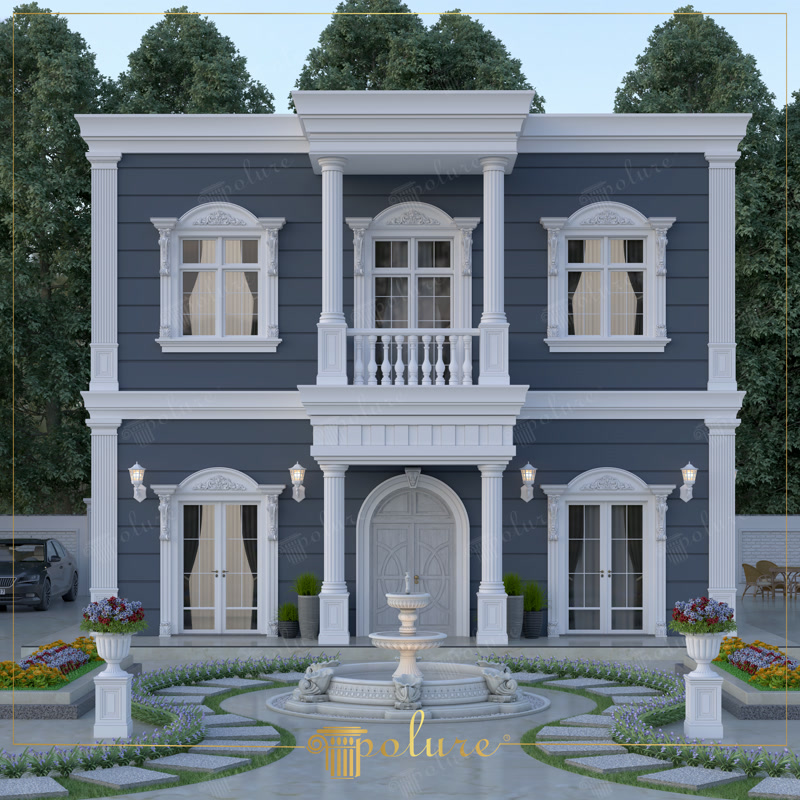 Modern Neoklasik Villa Cephesinde Beyaz ve Antrasit Kontrastı