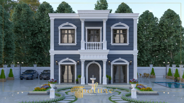 Armonia tra Antracite e Bianco: Design Villa Neoclassica Moderna