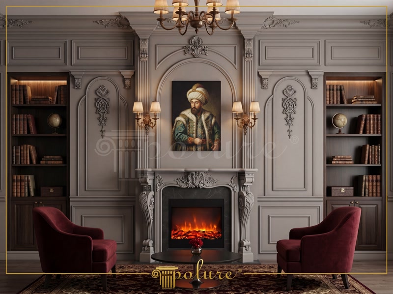 Neoclassical Fireplace Mantel Design with Polyurethane Wall Panels