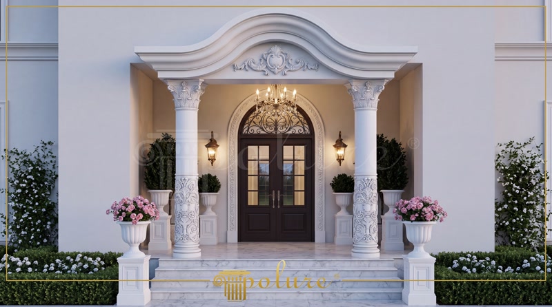 Colonne e Timpani d'Ingresso in Poliuretano per Facciate Esterne