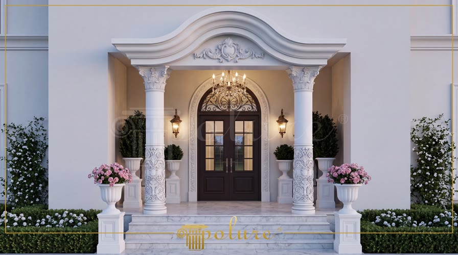 Colonne e Timpani d'Ingresso in Poliuretano per Facciate Esterne