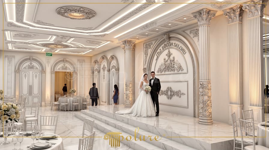 Decorazione Parete per Sala Ricevimenti Classica con Colonne in Poliuretano