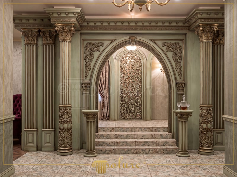 Design di Pareti Neoclassiche con Colonne e Archi in Poliuretano