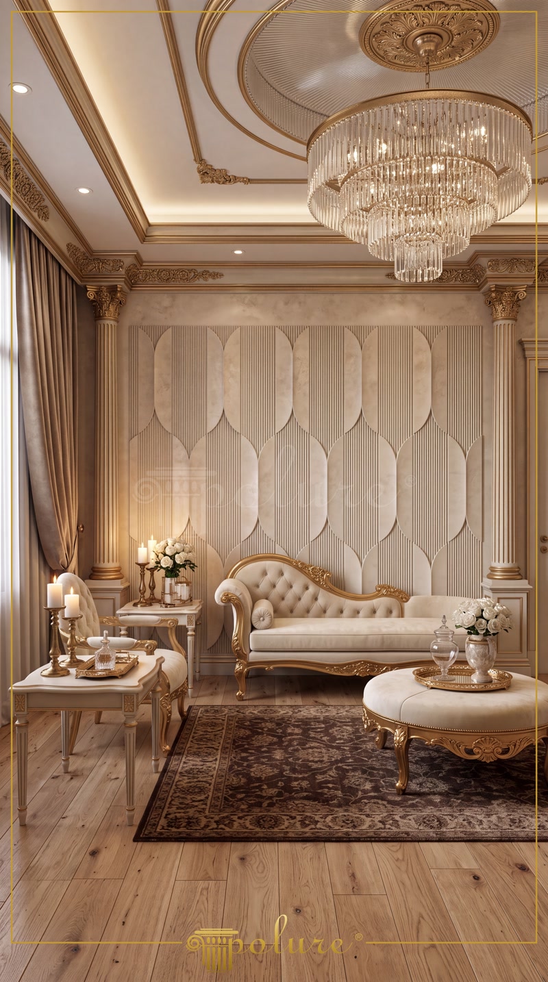 Polyurethane Wall Panel and Classic Columned Living Room Design