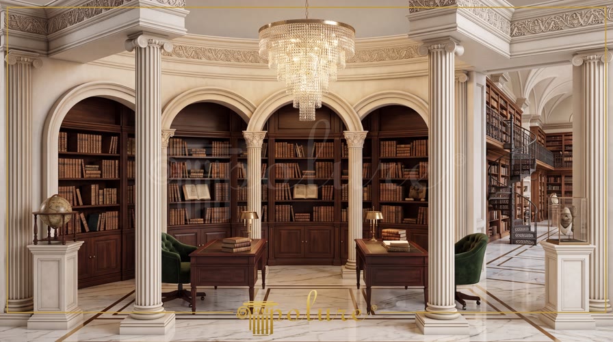 Decorazione Architettonica in Poliuretano per una Biblioteca Classica