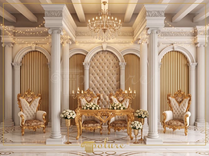 Decorazione Classica per Saloni con Colonne e Archi in Poliuretano
