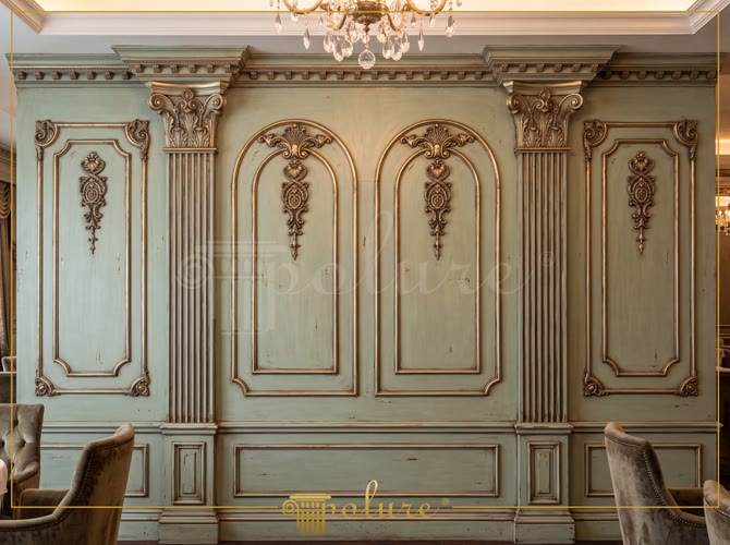 Green and Gold Polyurethane Wall Paneling Designs