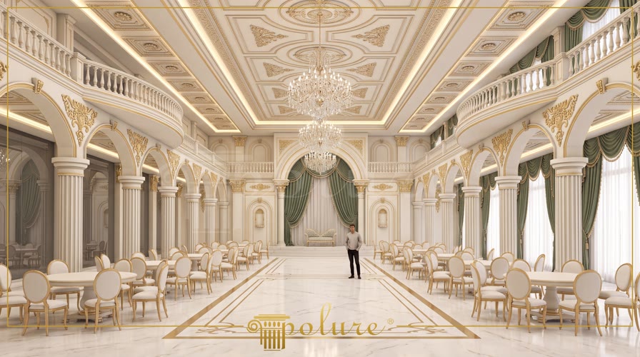 Decorazioni in Poliuretano con Colonne e Archi per Sale Ricevimenti Classiche