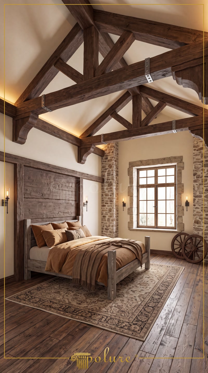 Rustic Loft Bedroom with Polyurethane Ceiling Beams and Details