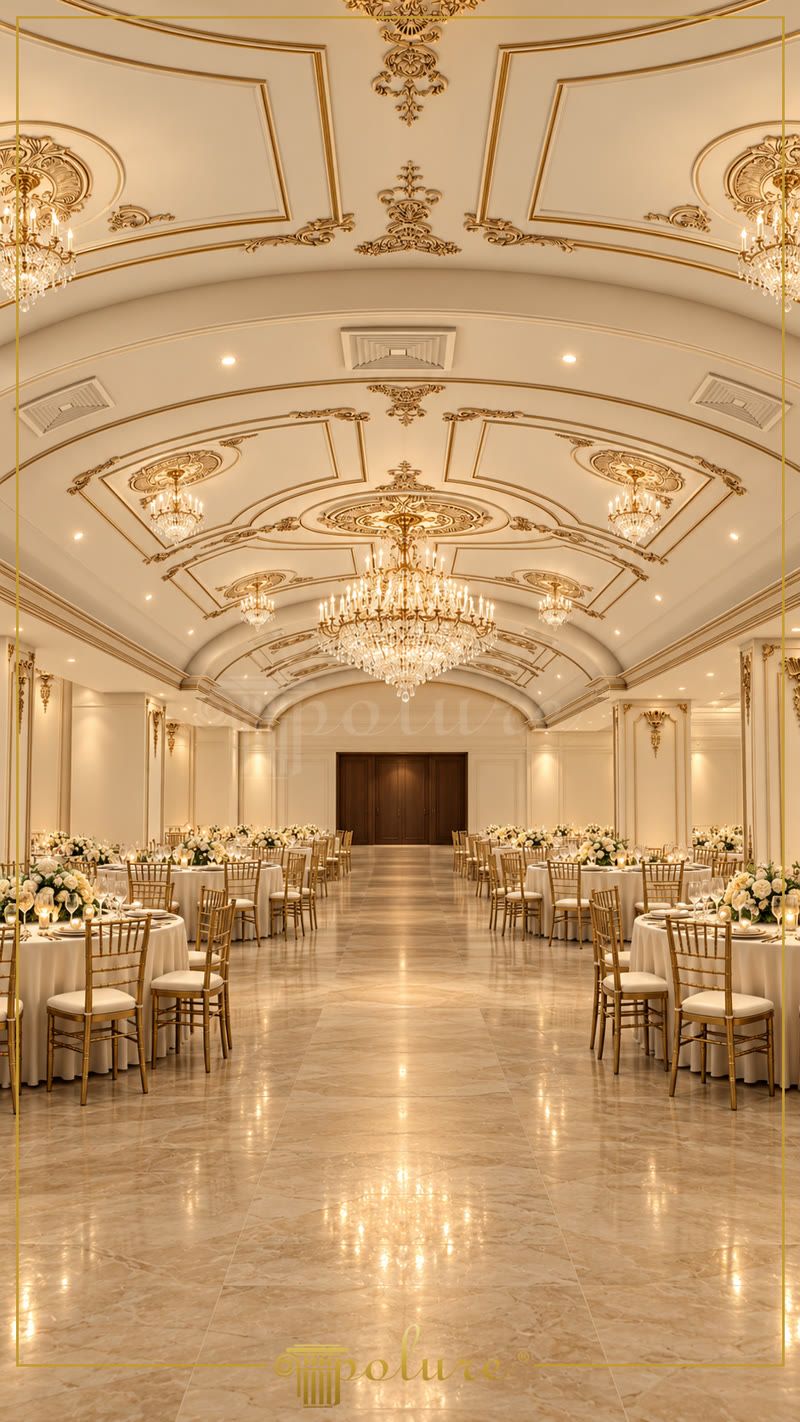 Polyurethane Barrel Vault Ceiling and Crystal Chandelier Décor