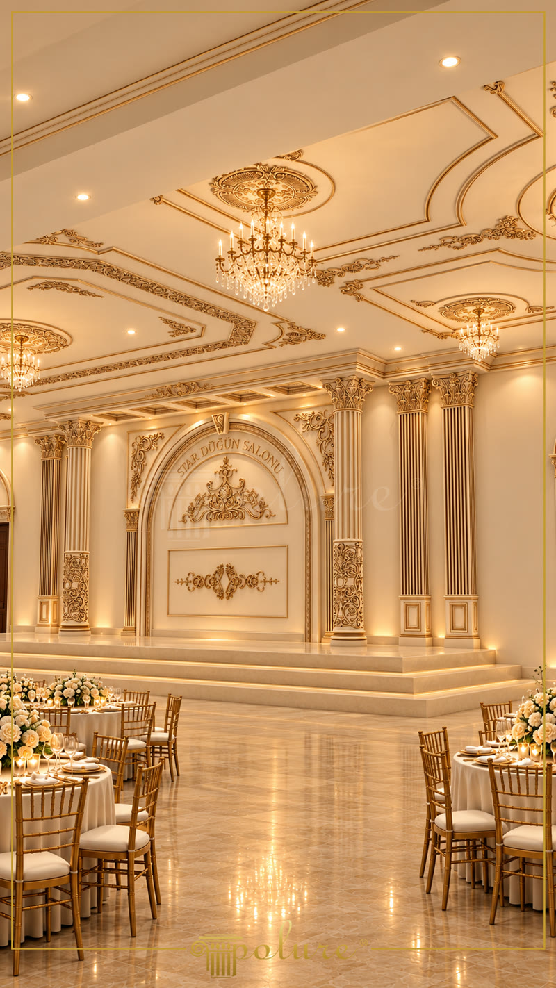 Polyurethane Columns and Ceiling Decor in a Wedding Hall