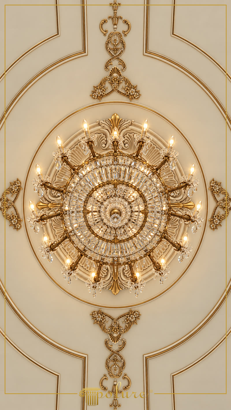 Rosone in Poliuretano con Lampadario Decorativo per Soffitto