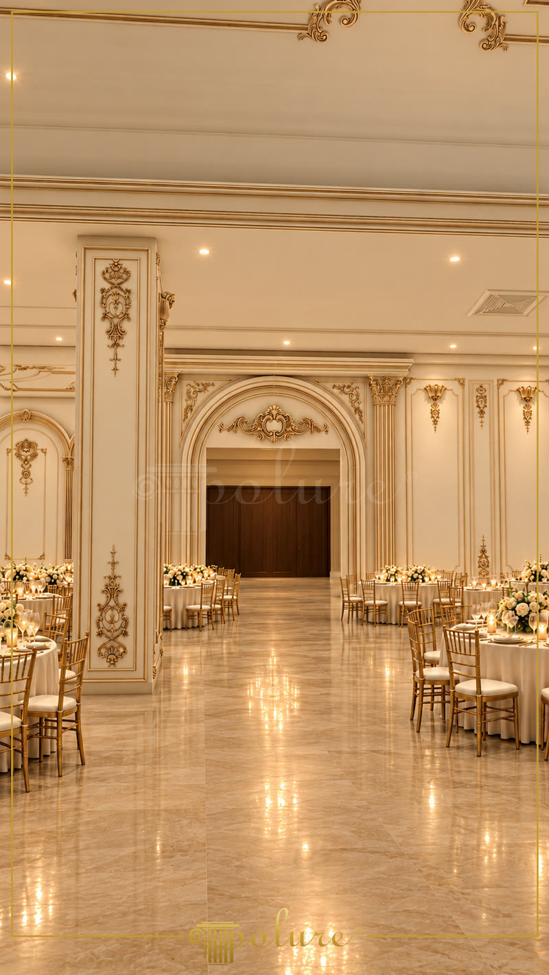 Decorazione classica per sala ricevimenti con pannelli e cornici in poliuretano