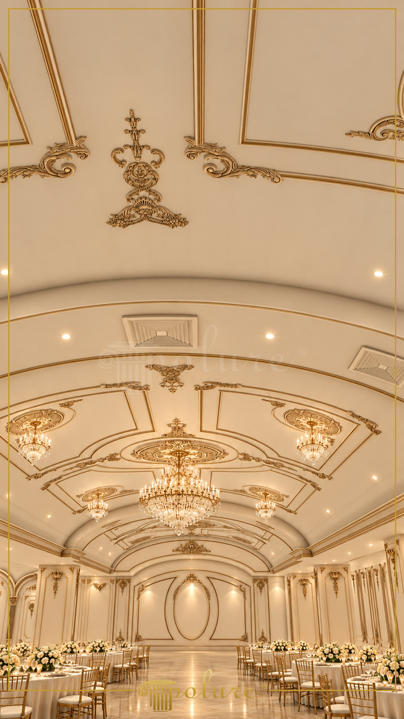 Decorazione Sala Matrimoni in Poliuretano con Dettagli Dorati