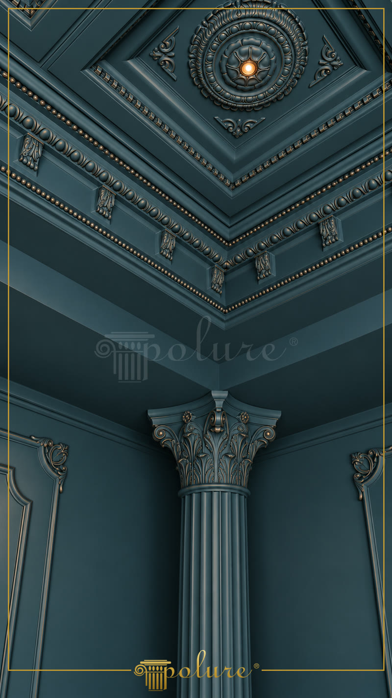 Decorazione classica del soffitto in poliuretano con capitello corinzio