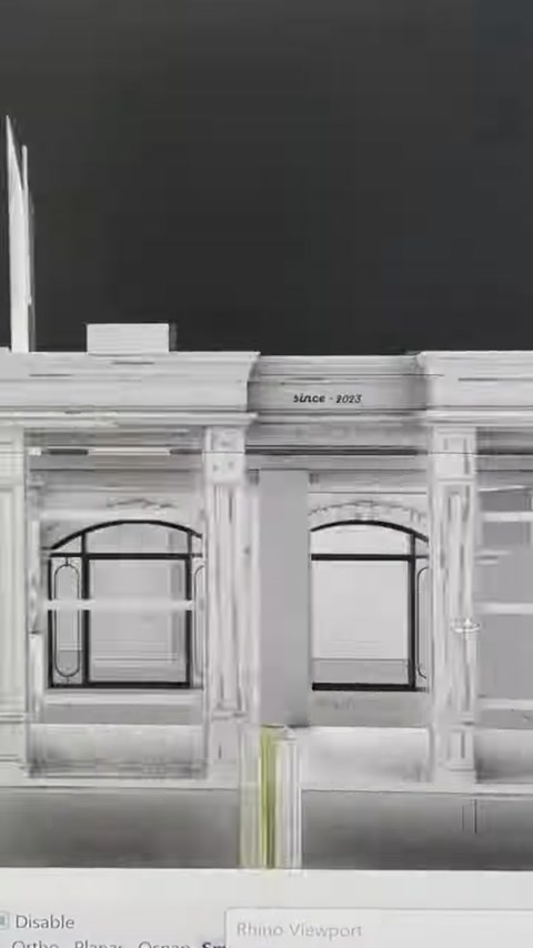 Simetrik kemer ve sütun detayları bulunan cephe modellemesi