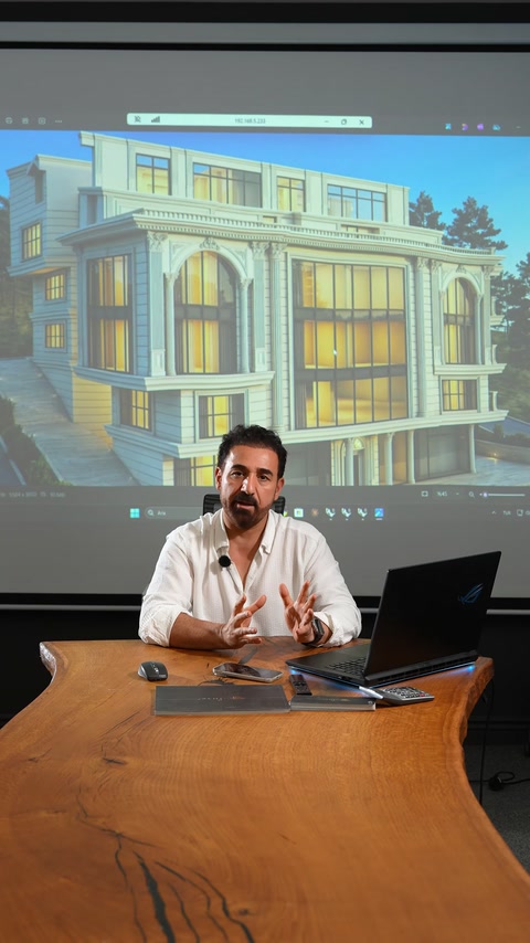 Nel modello digitale è visibile un progetto di facciata esterna completata con linee classiche