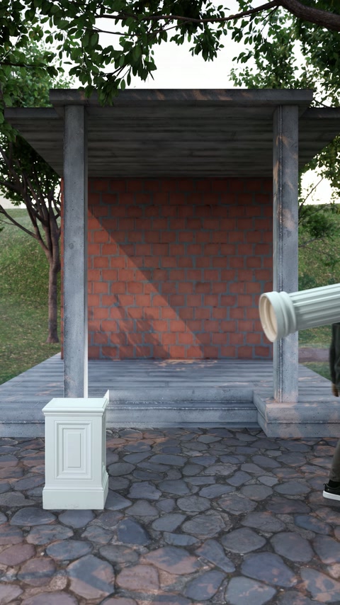 Corpo della colonna scanalata viene tenuto in posizione orizzontale accanto alla base