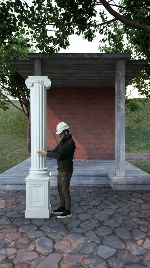 Colonna scanalata viene posizionata in verticale sulla base quadrata