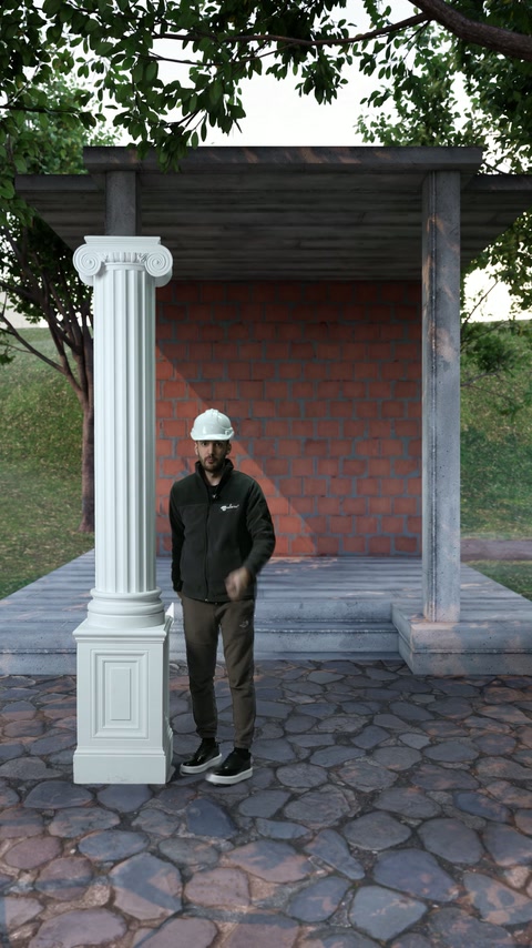 Colonna con capitello rimane fissata in posizione verticale sulla base