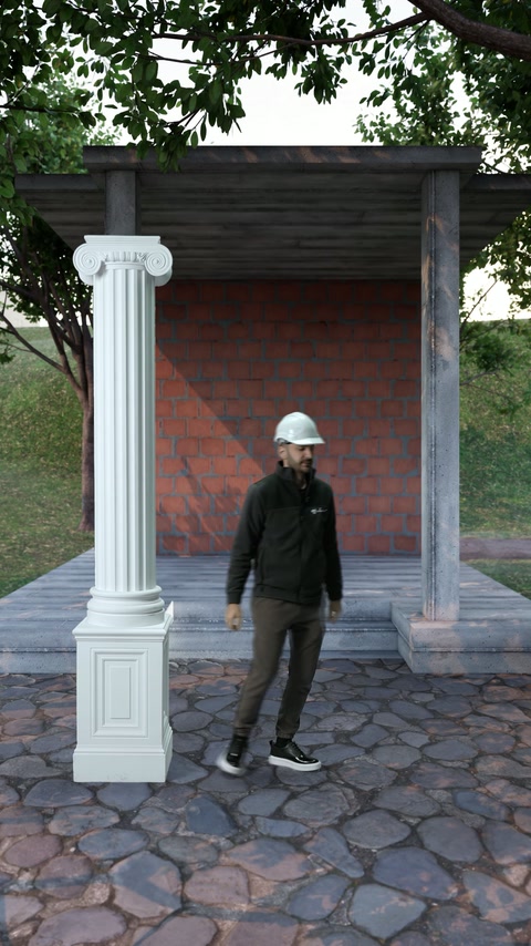 Colonna bianca installata viene esposta sul lato sinistro dell'ingresso del pergolato