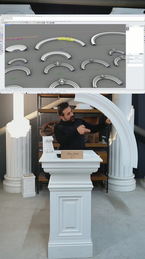 Sullo schermo vengono visualizzati in ordine diversi profili di cornice disposti regolarmente