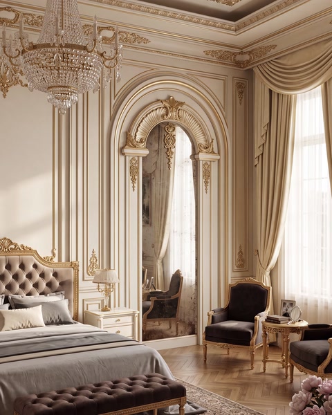 Headboard wall with cornice and drapery cornice application