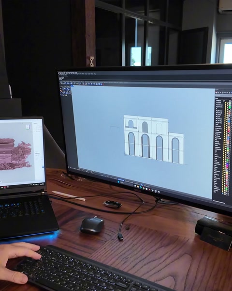 Repeating arch openings placed on the façade are modeled in three dimensions.