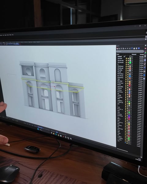 Window arches and belt course drawings on the façade examined in design.