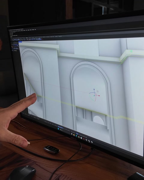 Arch and belt course joint details modeled on wall surface.