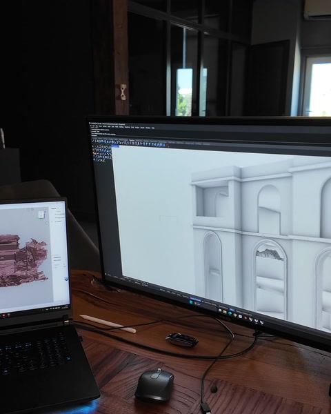 Decorative cornice and frame details above window modeled.