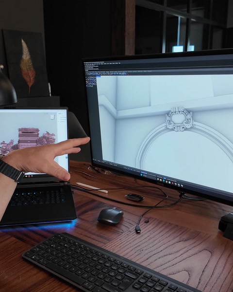 Decorative arch cornice form shown in computer model.