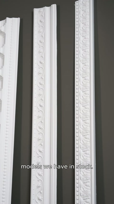 White cornice varieties with floral and geometric motifs visible side by side