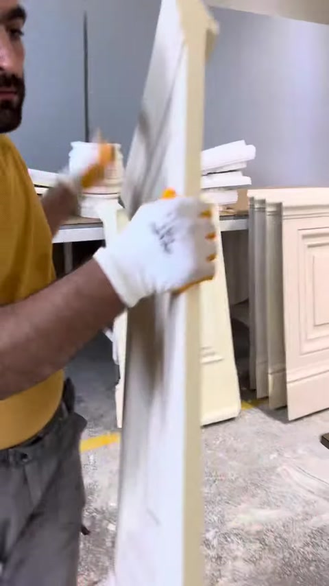 The decorative side piece is carefully fitted to the pilaster body