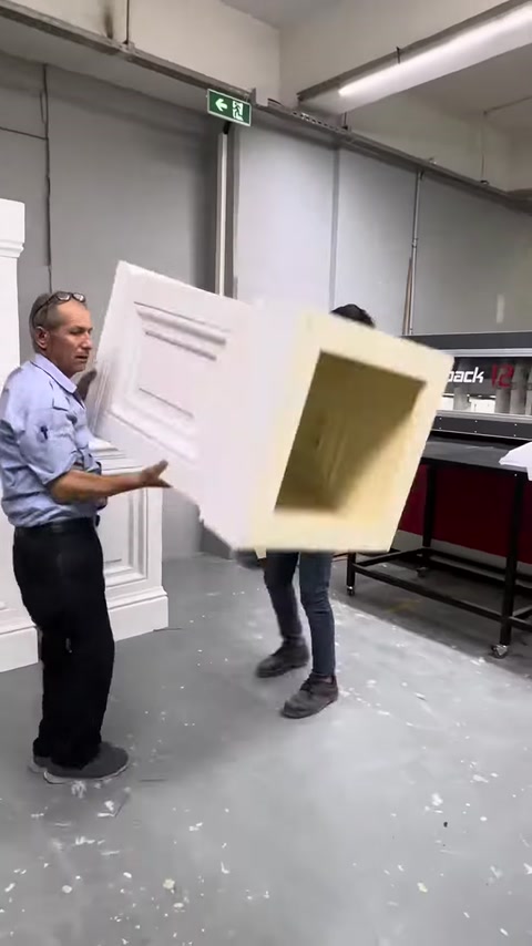 The hollow pilaster body is moved through the production area