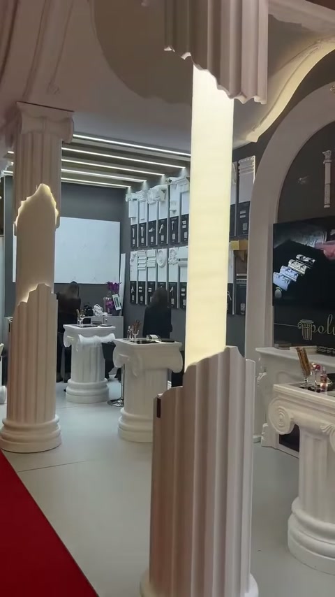 Illuminated vertical panel, arched niche and column samples displayed together