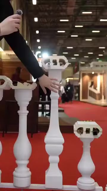 Il presentatore mostra i dettagli del corrimano nella parte superiore dei modelli di balaustri.