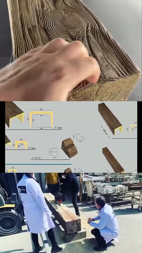 Hollows on knotty beam surface are highlighted through hand movements