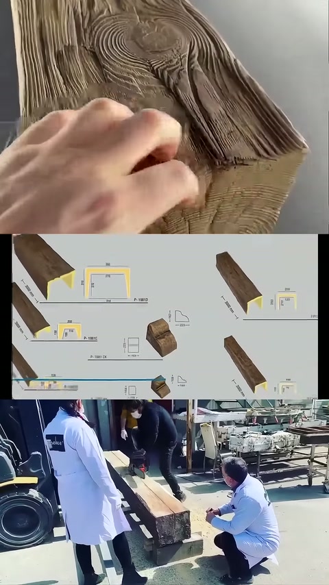Decorative timber's rough grain structure is controlled with fingers