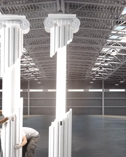 Due colonne decorative illuminate completamente installate sono mostrate insieme