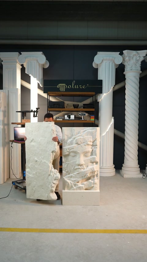 Craftsman rotates one textured polyurethane panel beside its matching showroom section.