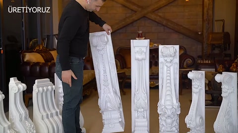 Various long polyurethane columns with different patterns arranged in the display area