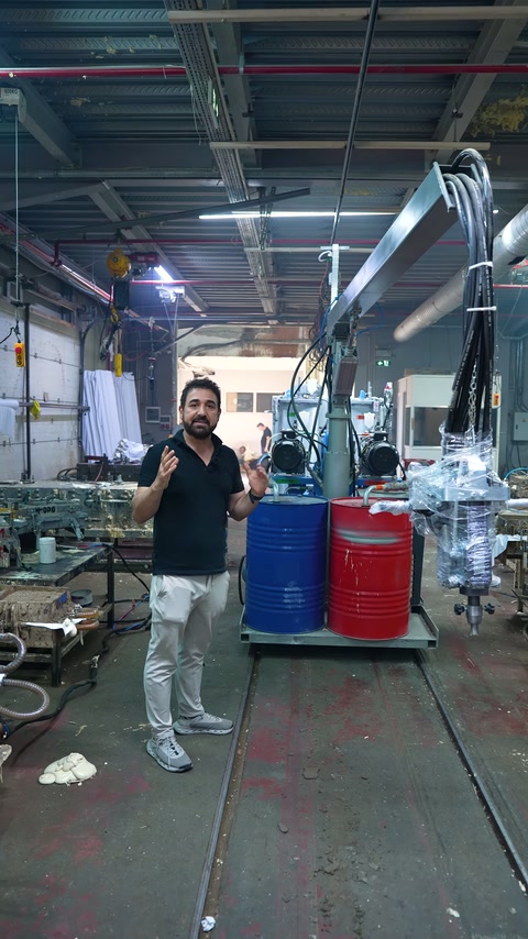 The server describes product features among barrels and production equipment.