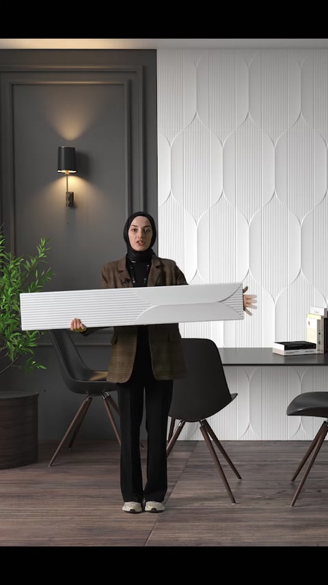 Pannello in poliuretano posizionato orizzontalmente e applicazione decorativa sulla parete sullo sfondo
