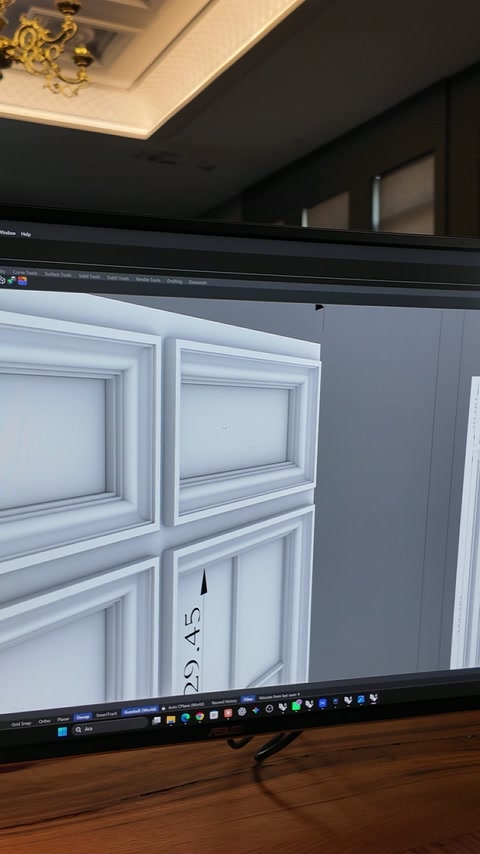 Digital close-up highlights raised perimeter mouldings and internal panel divisions
