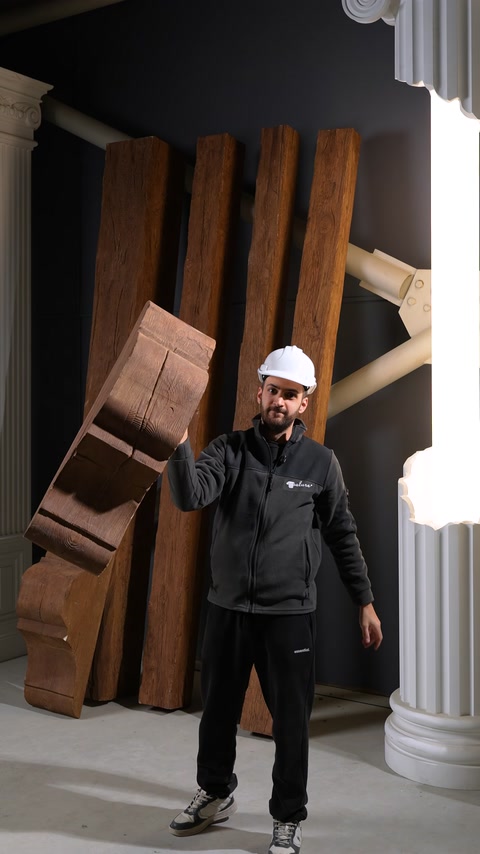 Upright corbel display highlights its substantial profile and carved texture