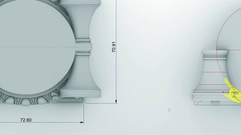 La vista dall'alto del capitello viene modellata insieme alle linee di quota tecniche.