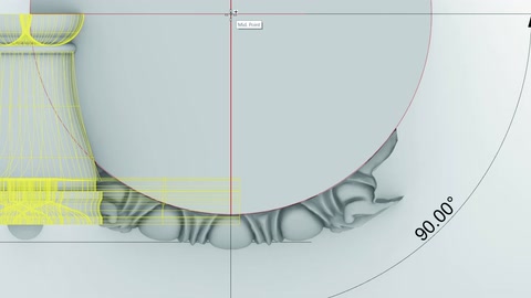 Il bordo curvo del capitello viene disegnato con una misurazione dell'angolo a novanta gradi.