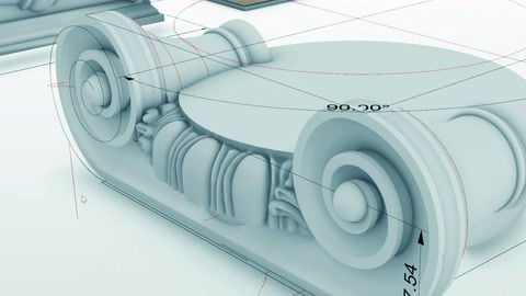 L'angolo del capitello viene scansionato dall'alto con linee di quota a novanta gradi.